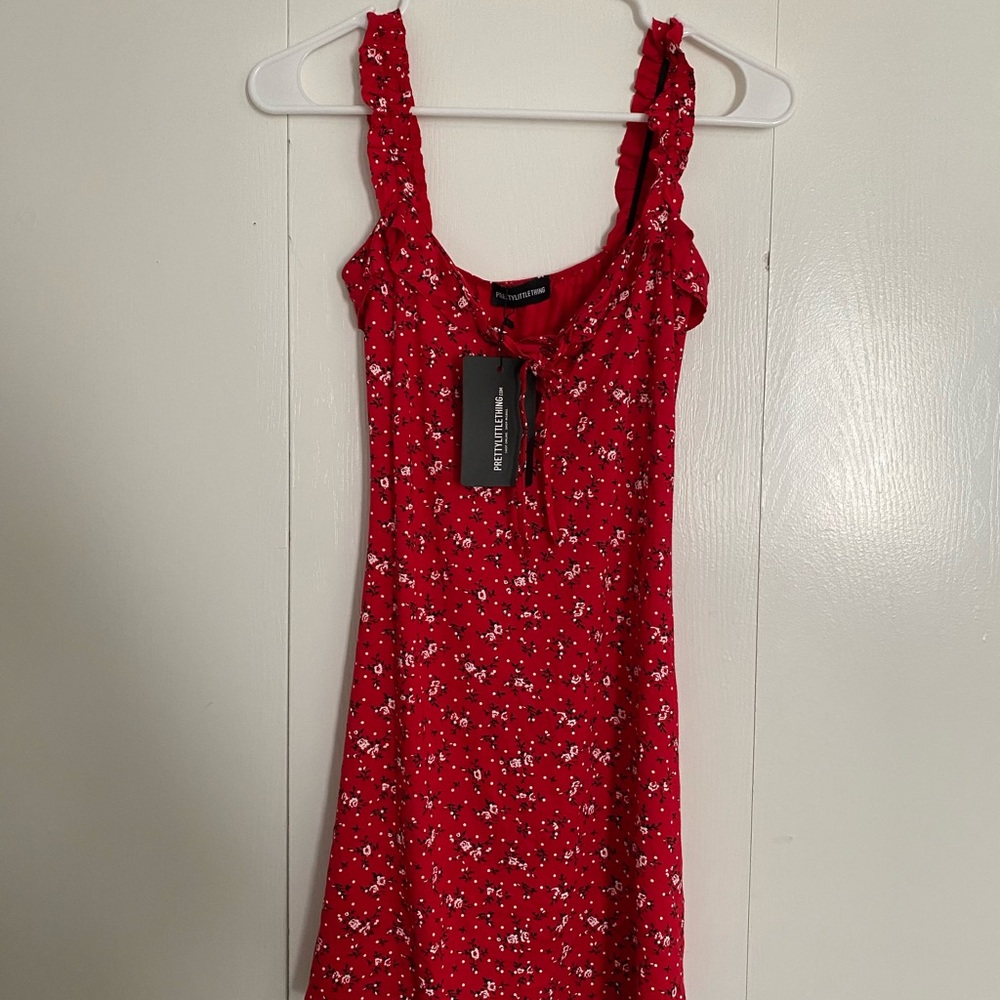PrettyLittleThing RED floral mini dress!